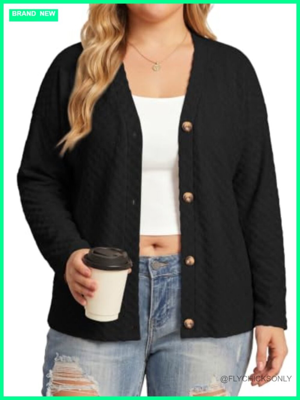 Plus Size Button Down Long Sleeve Cardigan for Women V-Neck